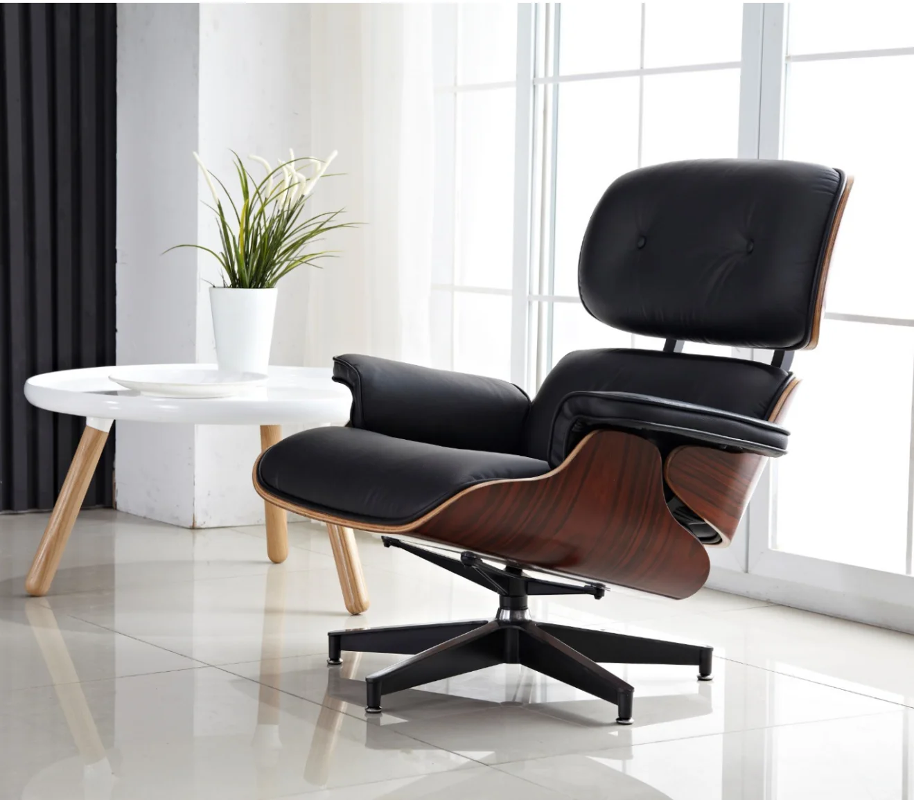 
XT-001modern luxury comfortable livingroom mid century swivel leather plywood chaise lounge chair and ottoman 