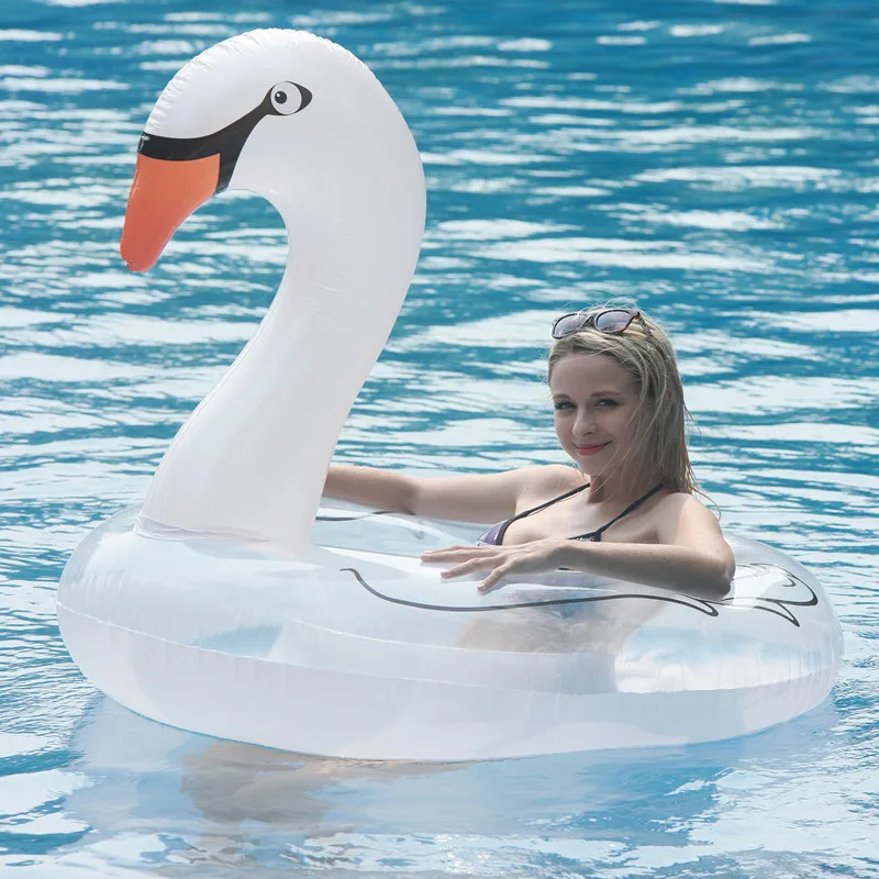 Inflatable swan swim ring with feather inside inflatable ride-on pool float swimming ring for adults