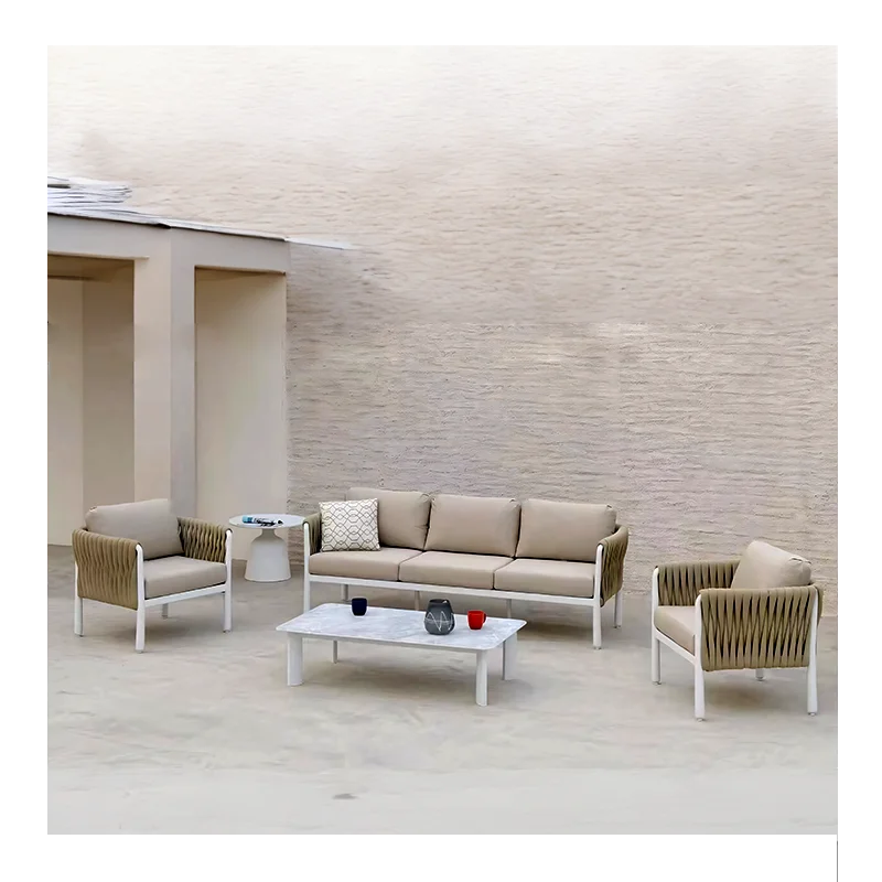 Modern Garden Lounge Rope Waterproof Fabric  Metal Sofa Set Aluminum Alloy Outdoor Sofa