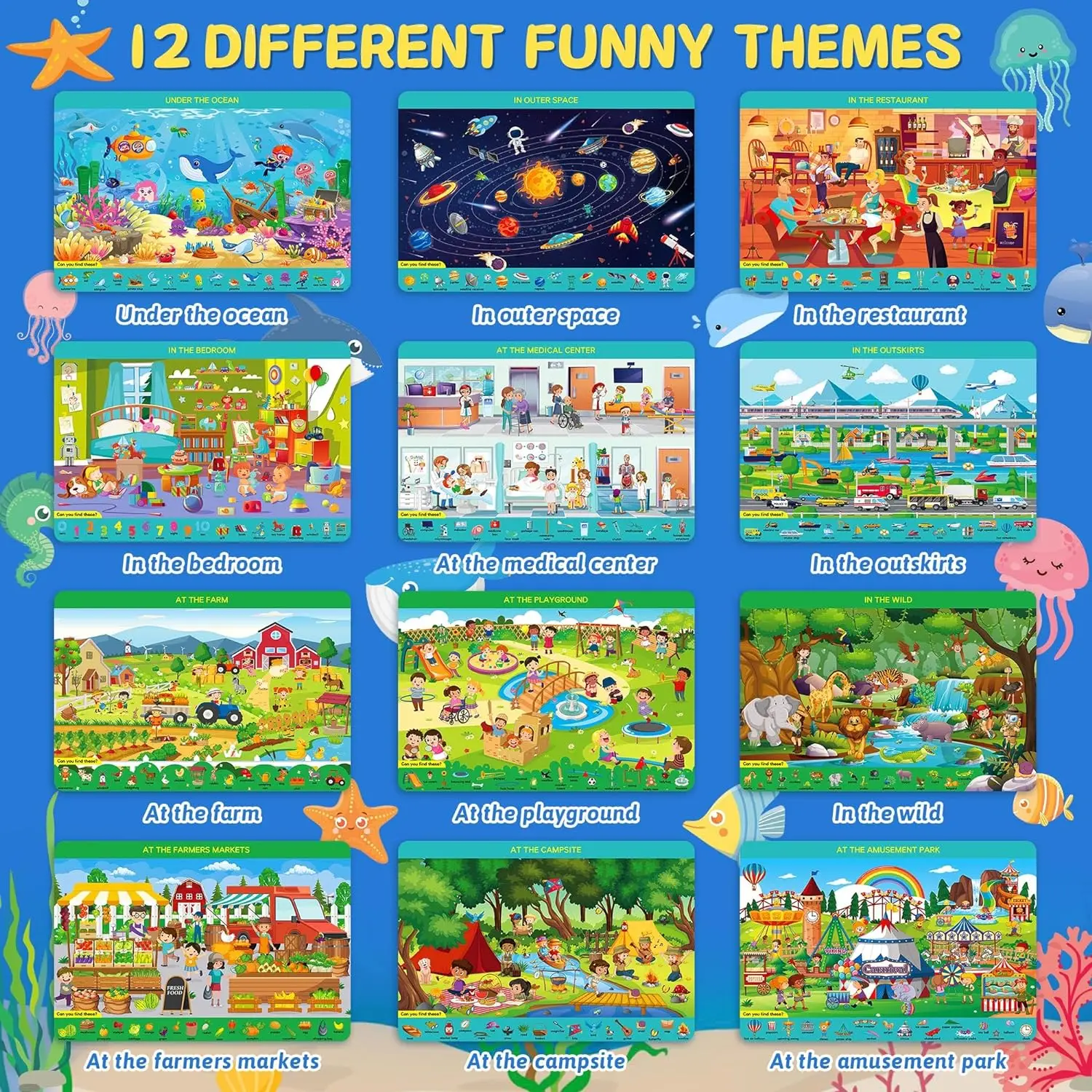 Search and Find Busy Book for Kids Preschool Learning Activities Cards with 4 Dry Erase Markers Learning Reusable Activity Mats