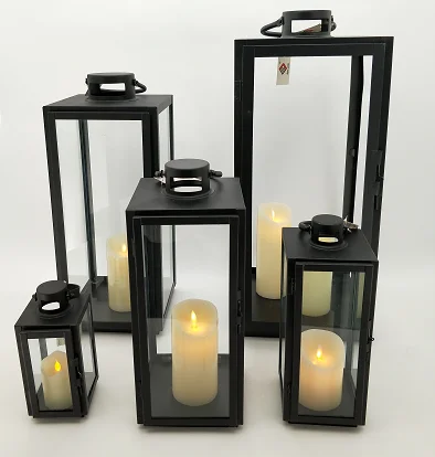 Hot sell Classic  black lantern square metal candle lantern with glass inside outdoor decorative lantern