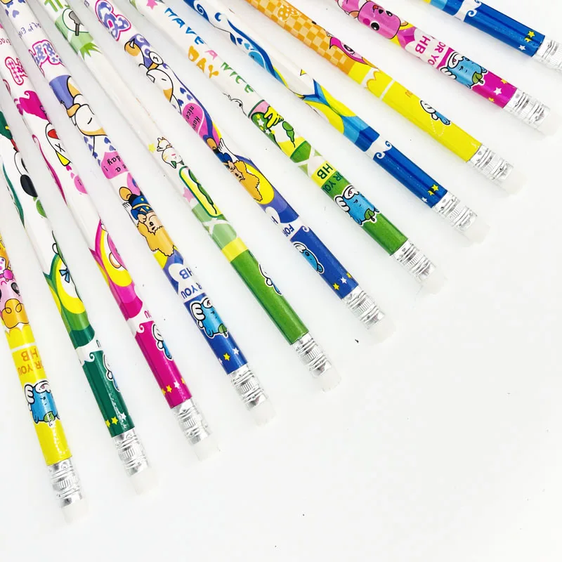 Customized Logo 7 Inch Cartoon Printed Personalised Pencil Custom Printed Pencil Brand HB Wooden Pencil with Eraser Set