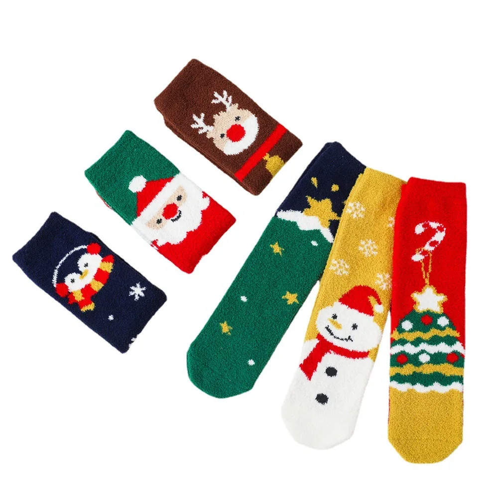 Floor thicker coral fleece sleep santa socks wholesale price baby socks cute thigh high comfy warm socks