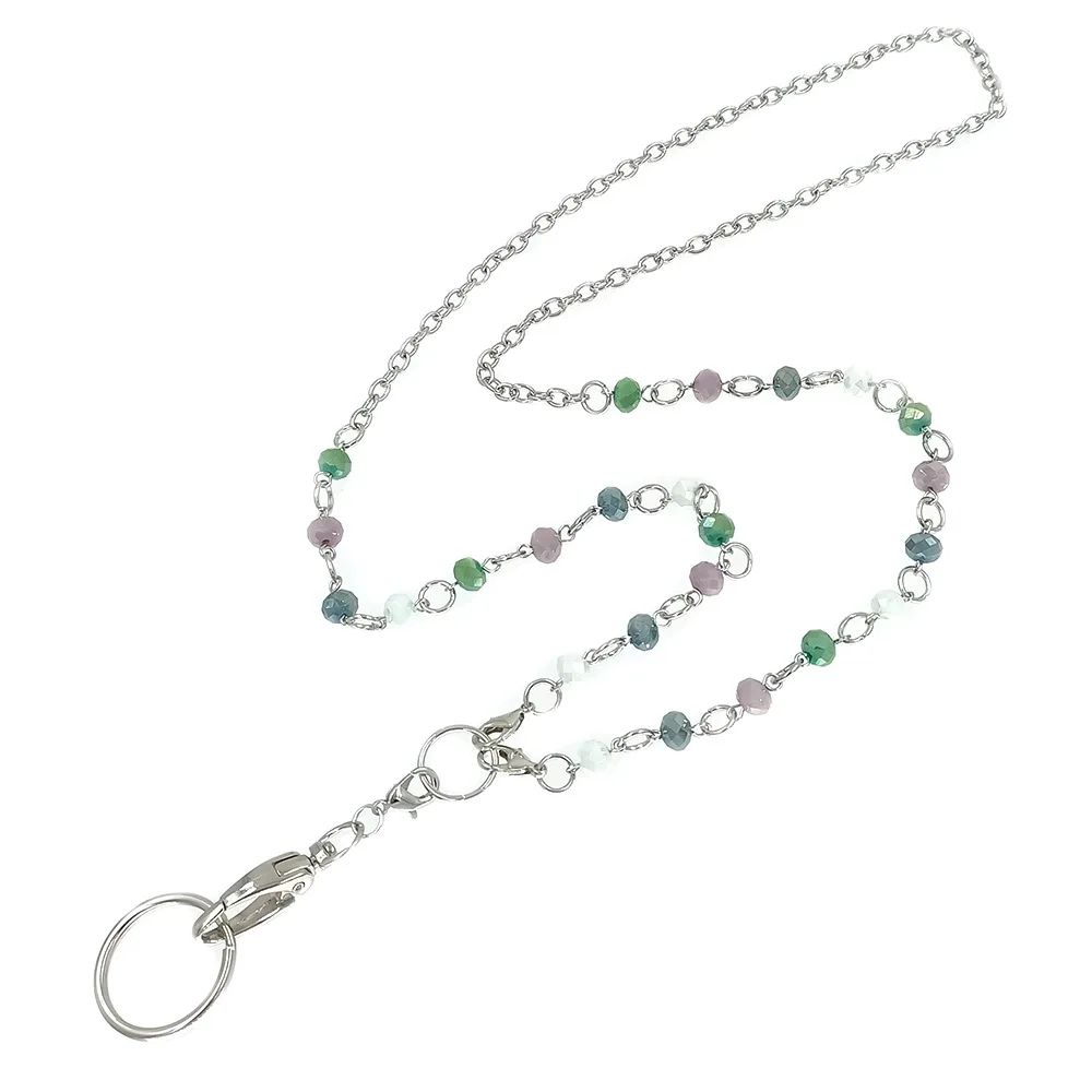 Faced Beads Lanyards for Keys ID Badge Holder Chain ID Necklaces High Quality Custom Glass Stainless Steel Birthday Gifts Women