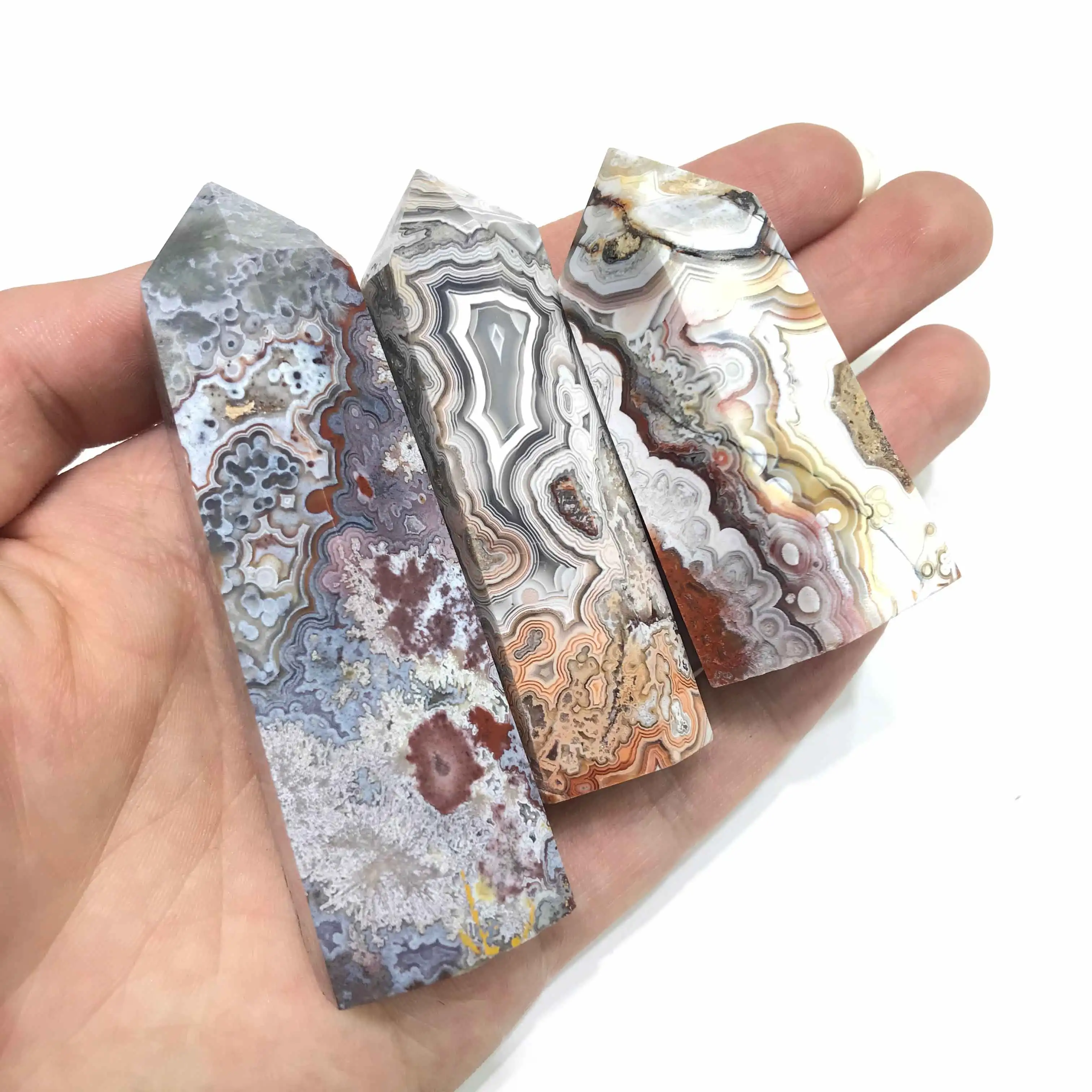 Natural High Quality White Red Stripe Mexico Agate Crystal Tower For Home Decoration