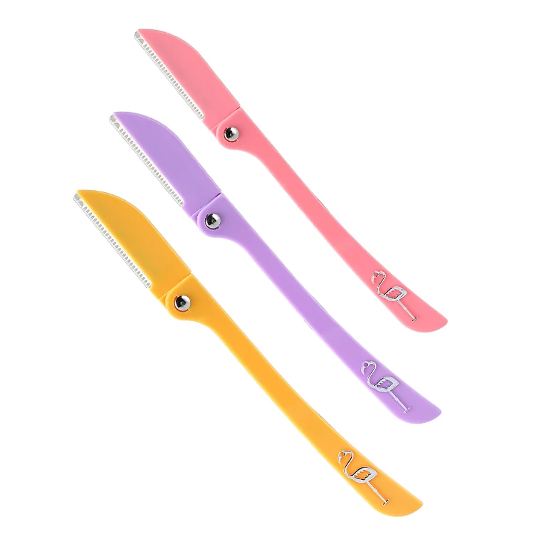 Custom private label steel blade facial hair remover mini  eye brow shaper trimmer folding eyebrow razor set for women