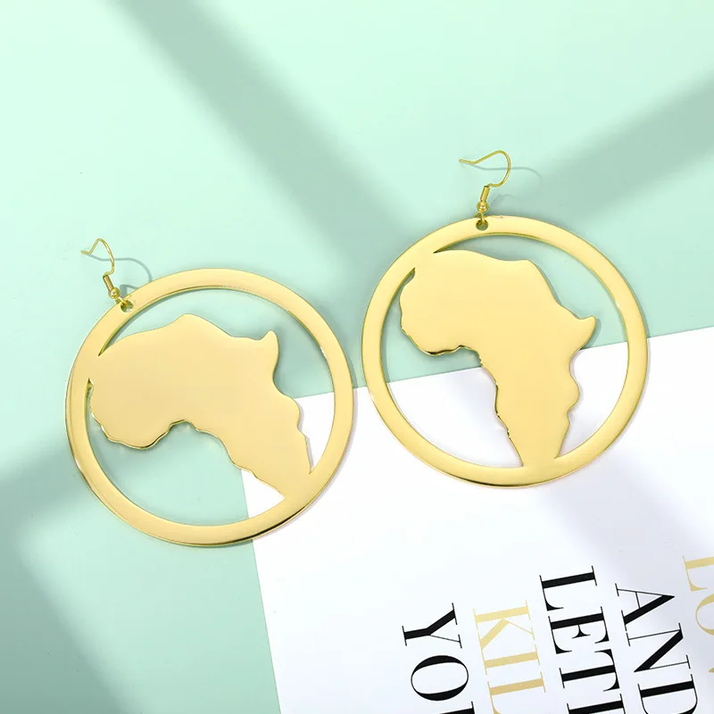 Africa Map Earrings 18K Gold Plated Fashion Hip Hop Jewelry