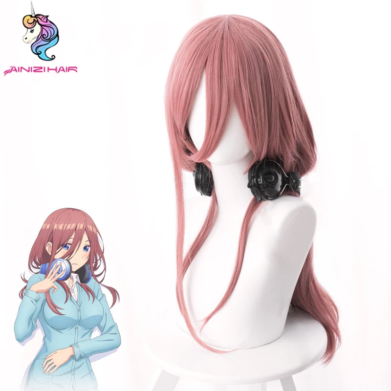 Ainizi synthetic Japanese anime The Quintessential Quintuplets series character of Nakano Miku cosplay wig with model show