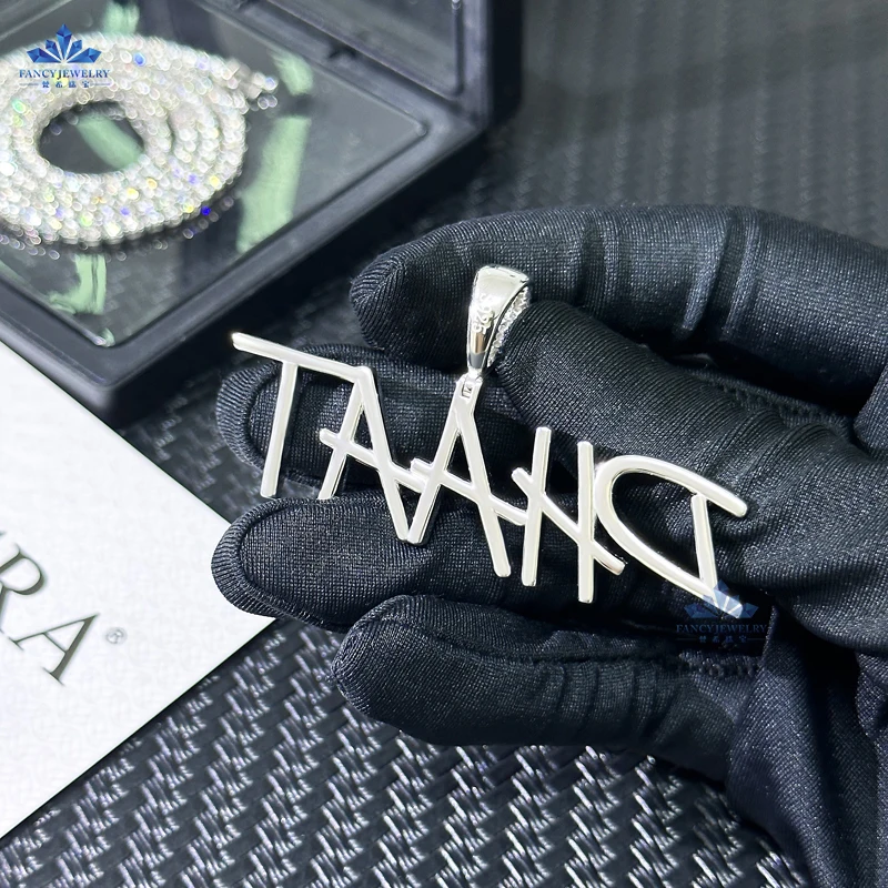 Customizable 925 Silver VVS D Moissanite Diamond Letter Necklace for Men Trendy Hip Hop Pendant Rhodium Plating Wedding Gift