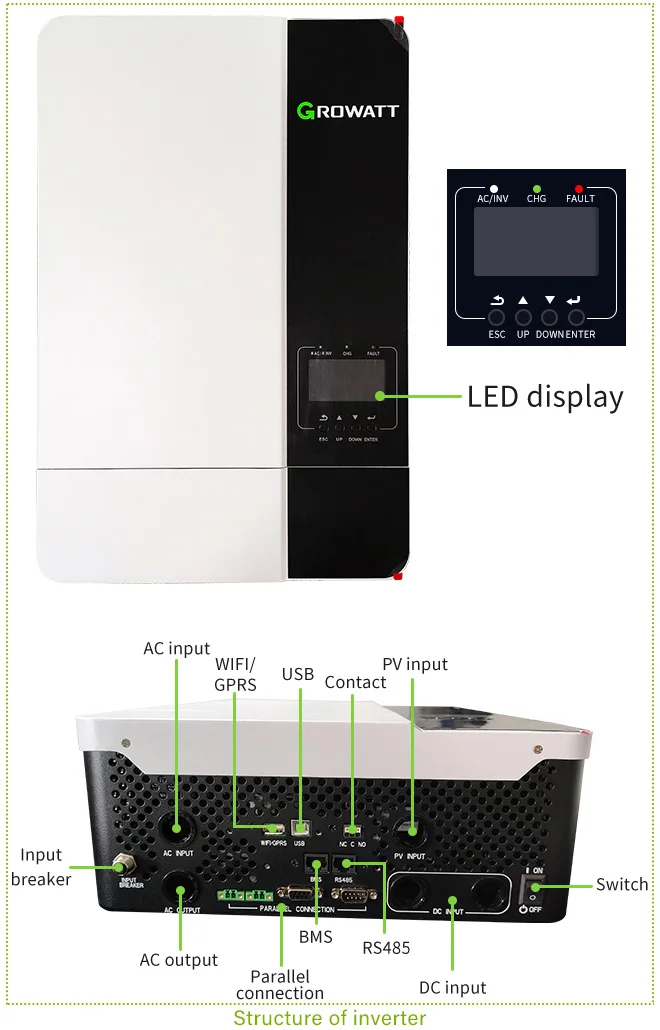 ESG GROWATT бренд SPF5000ES 5000 Вт 48VDC 230VAC от сети Солнечный чистый синусоидальный инвертор
