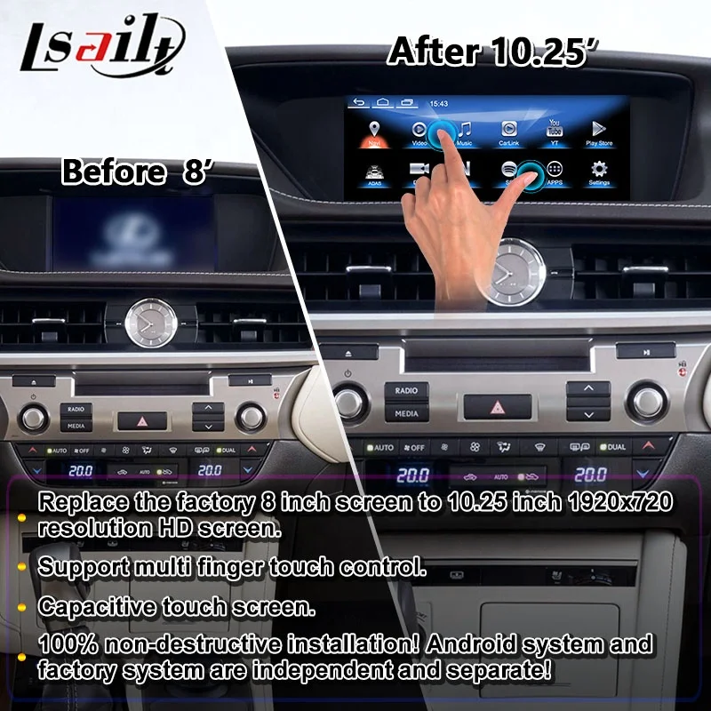 Lsailt CP AA 10.25 Inch Android Car Multimedia Play HD Screen for Lexus ES200 ES250 ES 200 Knob Control 2012-2018
