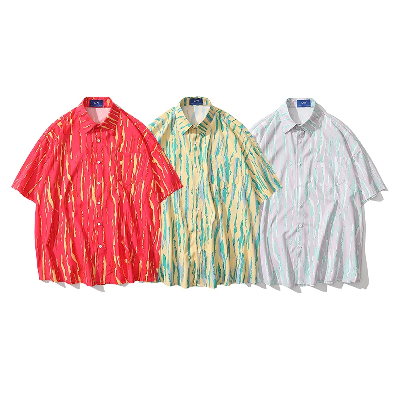 custom Utility Crew Neck Boxy Color Block Tie Dye Cotton Button Down Shirt for Logo Customized hippie button down shirts