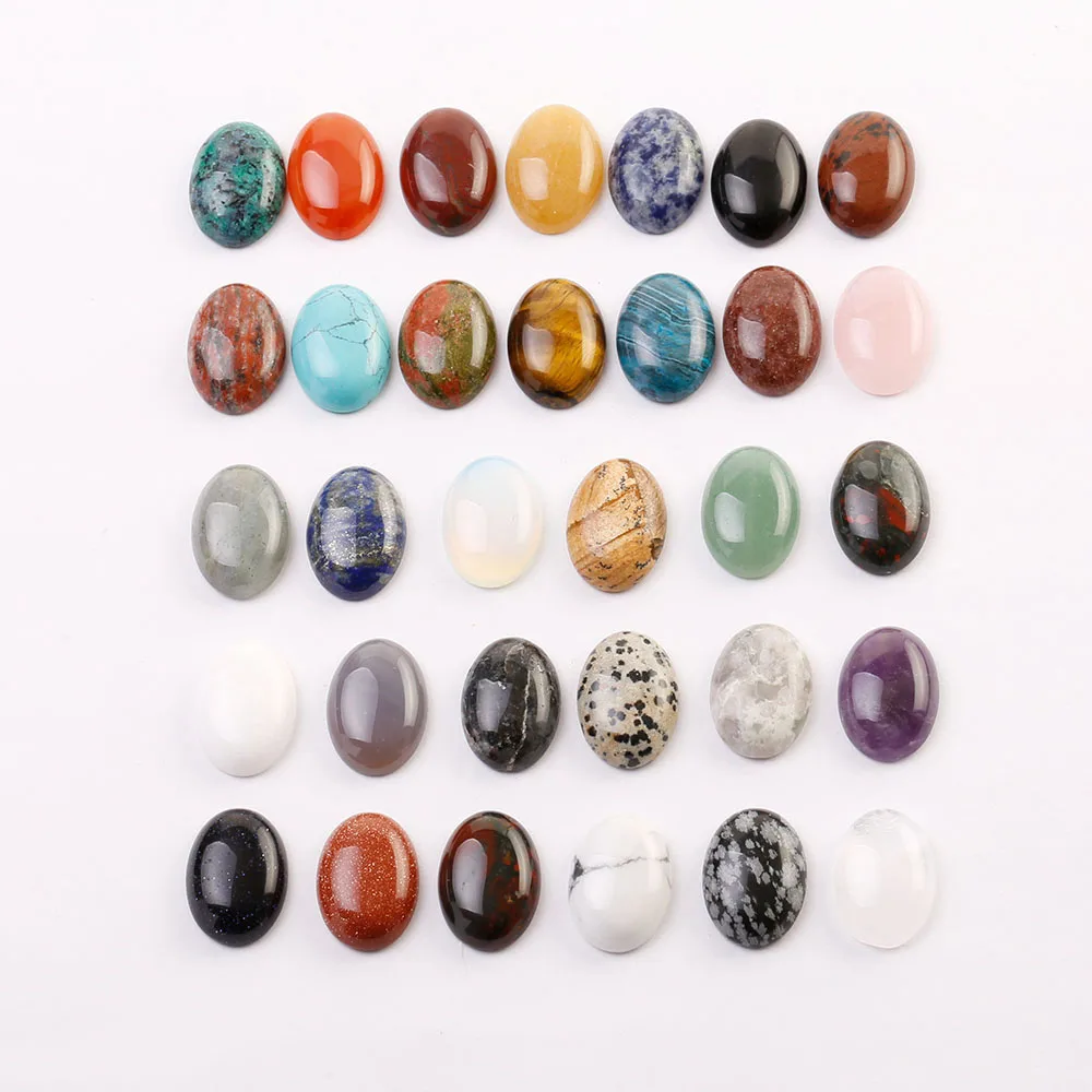 Wholesale 18x25mm natural gemstone loose beads mixed stone oval flat back stone cabochon for jewelry accessories