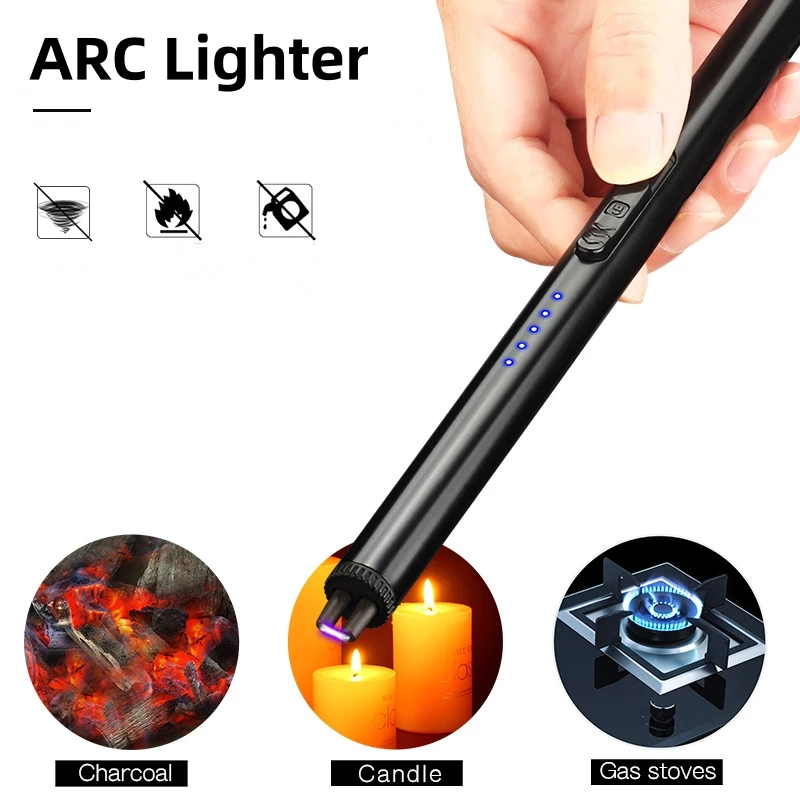 Wholesale Electric USB Pulse Igniter With LED Battery Display Windproof Natural Gas Candle Arc Lighter For Kitchen Outdoors