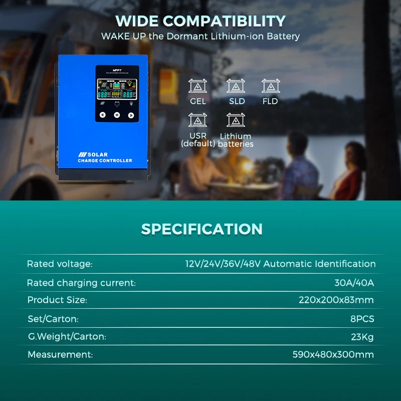 Factory Direct sale 48V  30a 40a50a 60a solar charger controller mppt with Lcd display and wifi communication