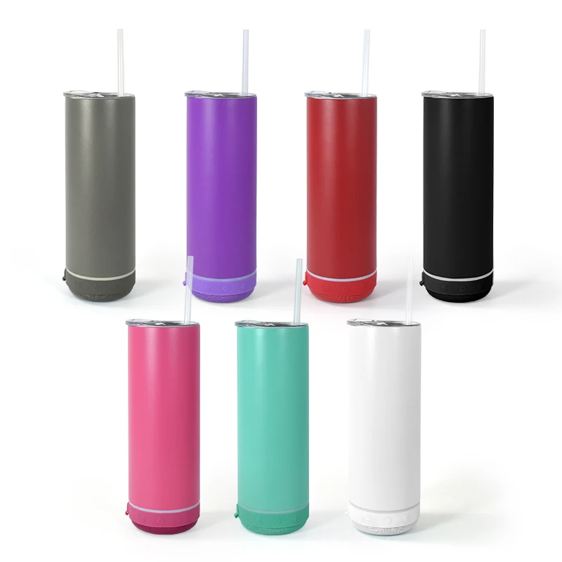 Custom Logo 20oz Straight Stainless Steel Skinny Speaker Tumbler Double Wall Insulated Mugs New Colors Powder Coating Cups