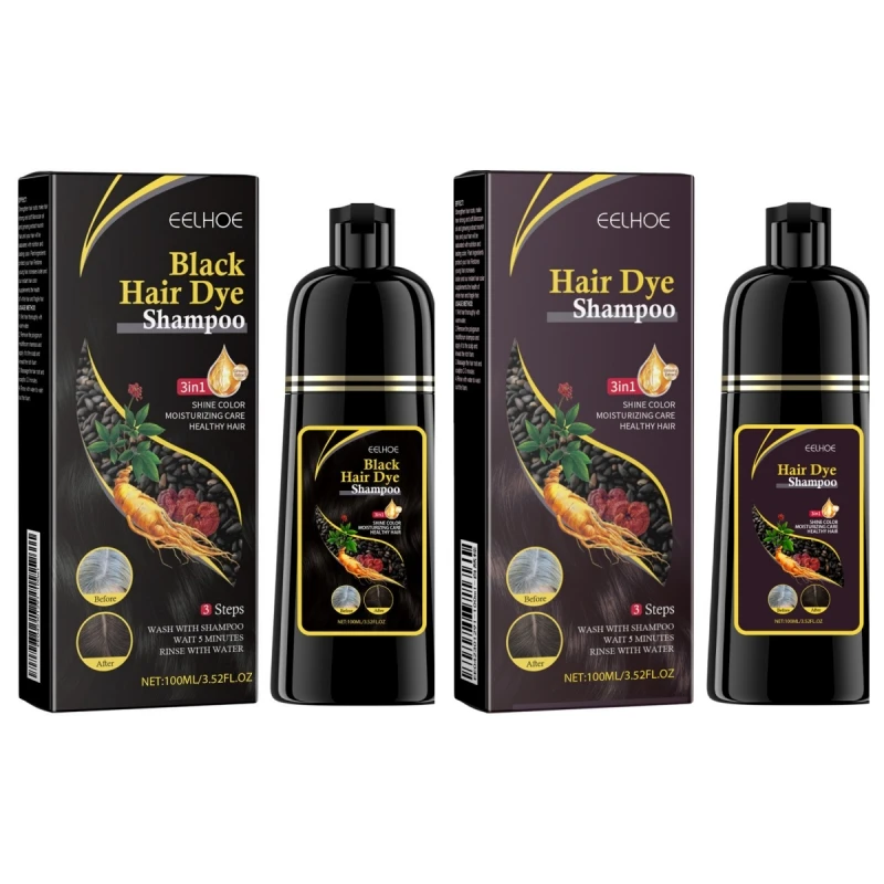 EELHOE Ginger Polygonum Ginseng Black Dark Brown Hair Dye Color Shampoo Instant Black Hair Dye Shampoo For White Hair Coloring