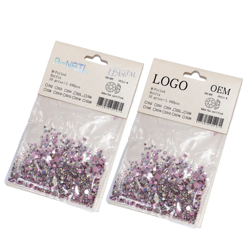 1440Pcs/Bag Nail Art Rhinestones AB Clear Mixed Size Crystal Stone Pink Base Flat back Manicure Nail Art Jewel Stone Nail Tools