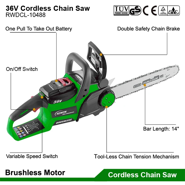 Cordless Chainsaws 36V Lithium Battery Powered Hand Chain Saw Professional 14 Inch Trees Wood Small Electric Cordless Chain Saws