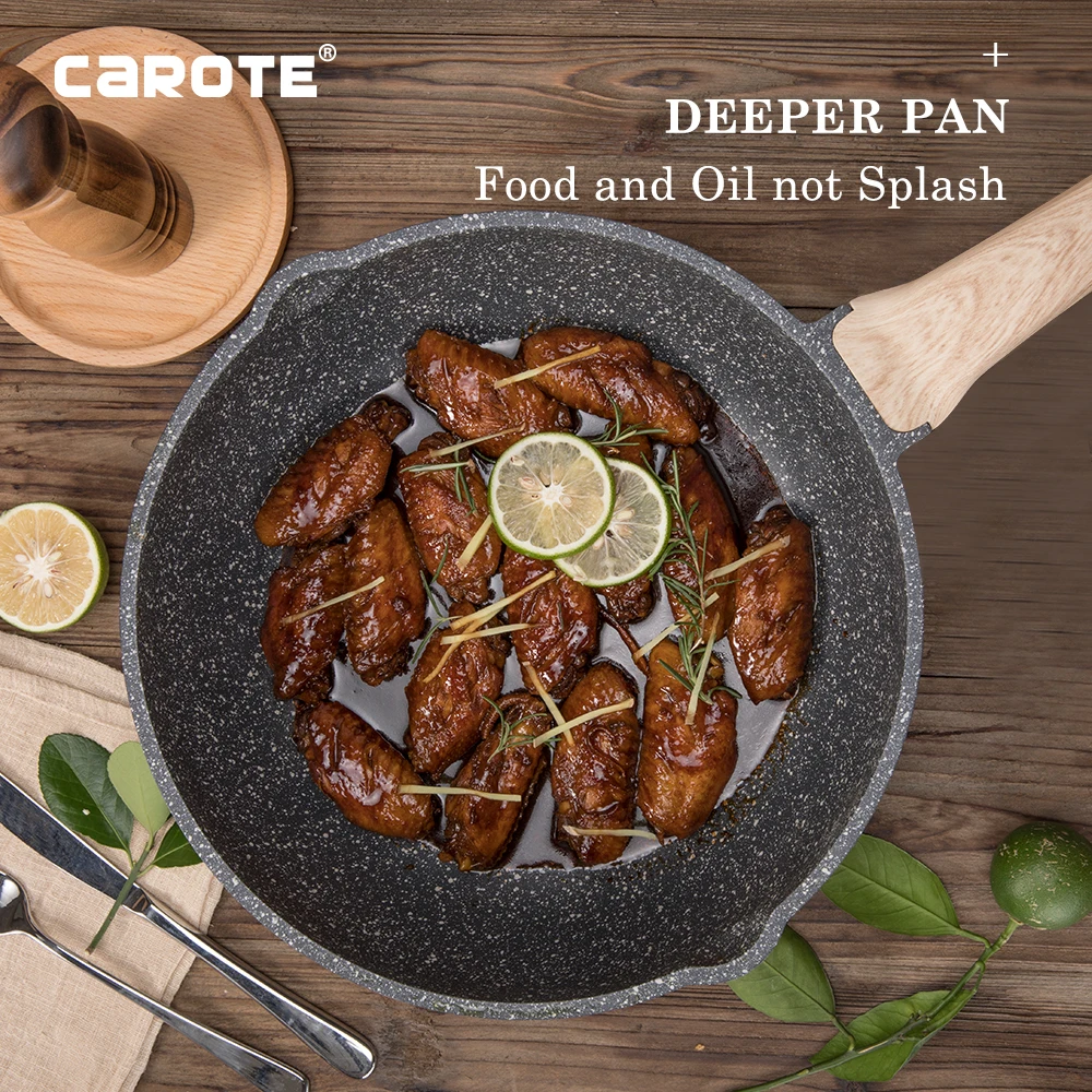 Carote 28Cm Kitchen Aluminum Fry Cooking Pan Nonstick Cookware Deep Frying Pan With Lid