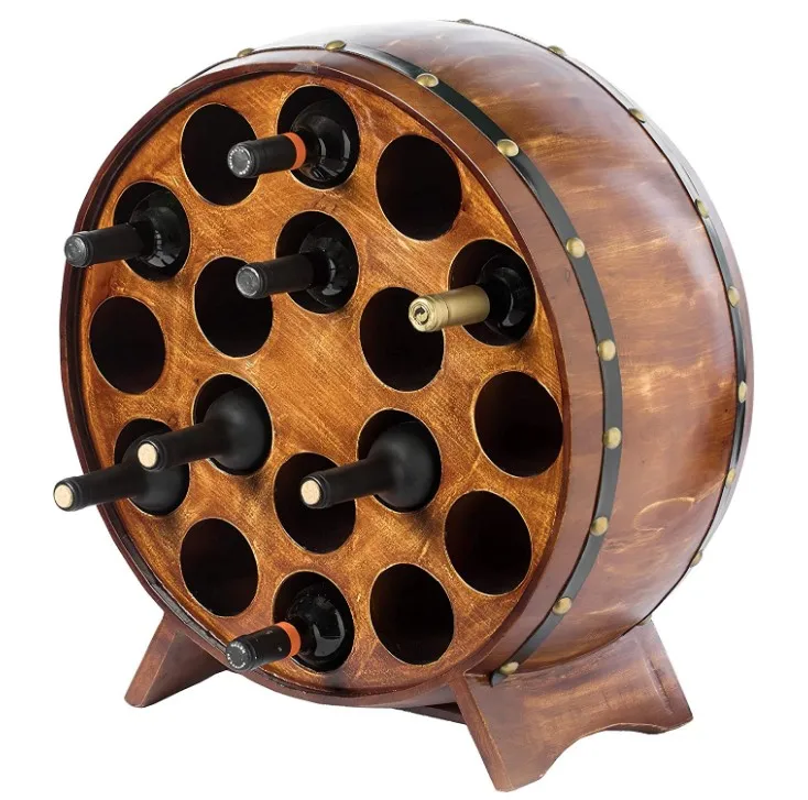 Can store 18 bottles of Wooden Stackable Round Shaped Barrel Wine rack