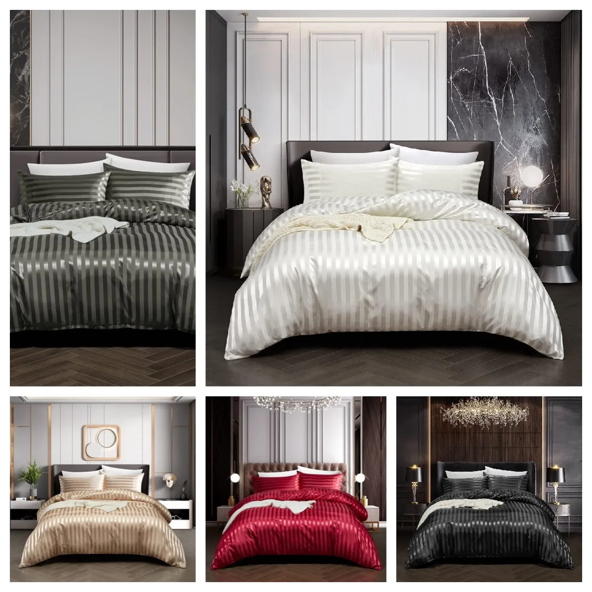 Luxury Sateen Duvet Cover Holiday Inn Express Choice Hotel Strip Satin Wholesale Bed Sheets Duvet Cover Twin Queen Bedding Sets