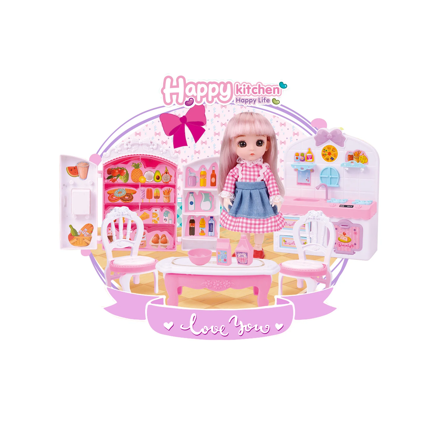 
6 Inch Happy Kitchen Toys Fashion Baby Girls Dolls Toys Sets with Funny Accessories 