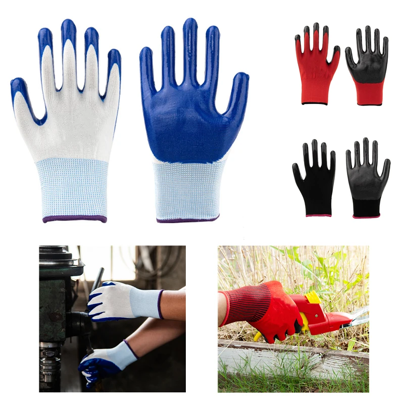 Cheap 40g Black Red Nitrile Coated Gloves Firm Grip Safety Work Industrial Construction Hand Protective