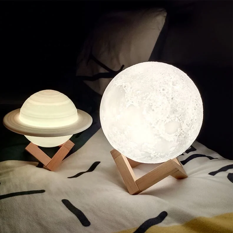 Светодиодный ночник 8-24 см с 3D печатью, теплый и холодный белый с регулируемой яркостью и сенсорным управлением, Лунная лампа/