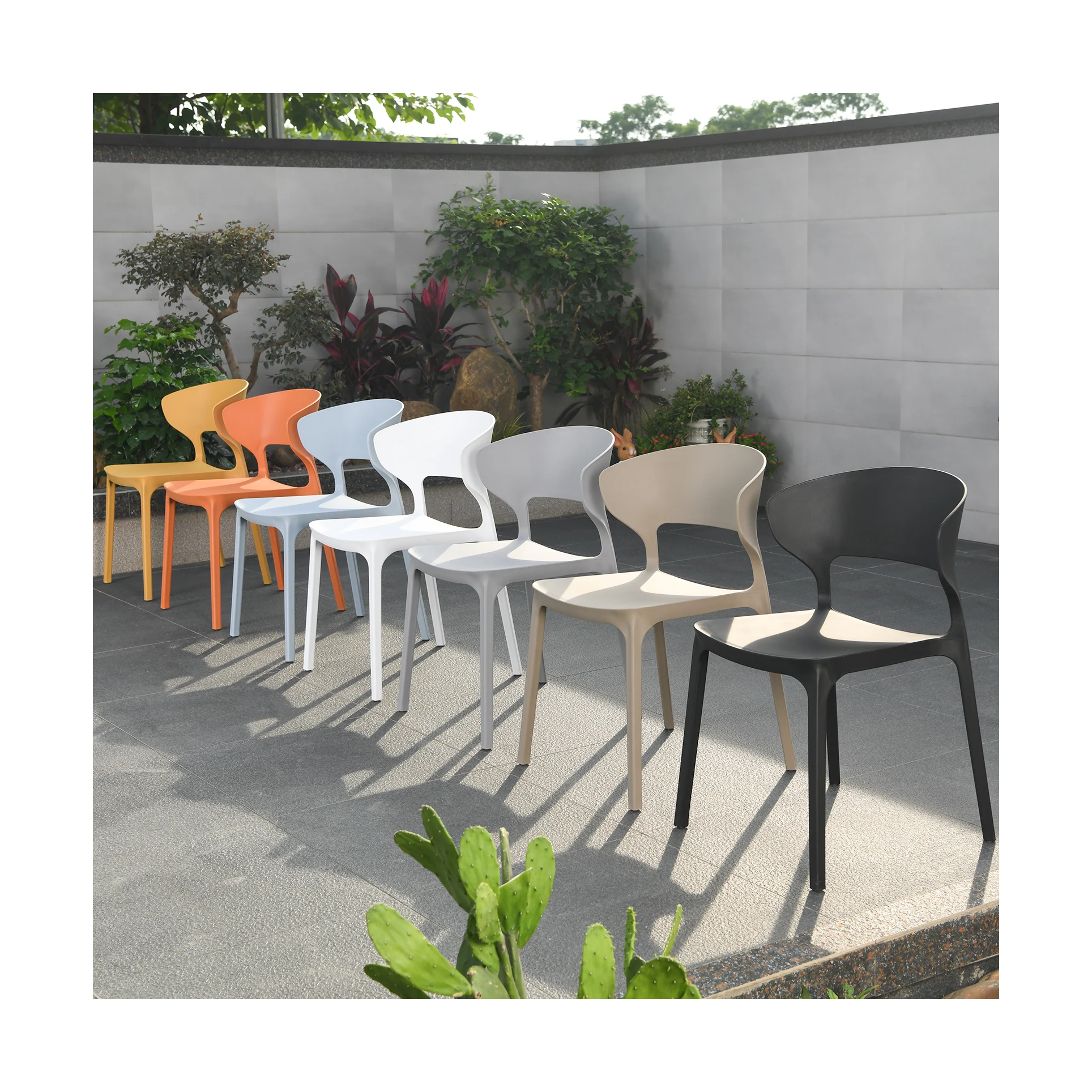 [MOJIA]Plastic Chair Set Top Quality Steel Frame Strong Bearing Capacity Stacked Chair Wholesale Foshan Factory  Price
