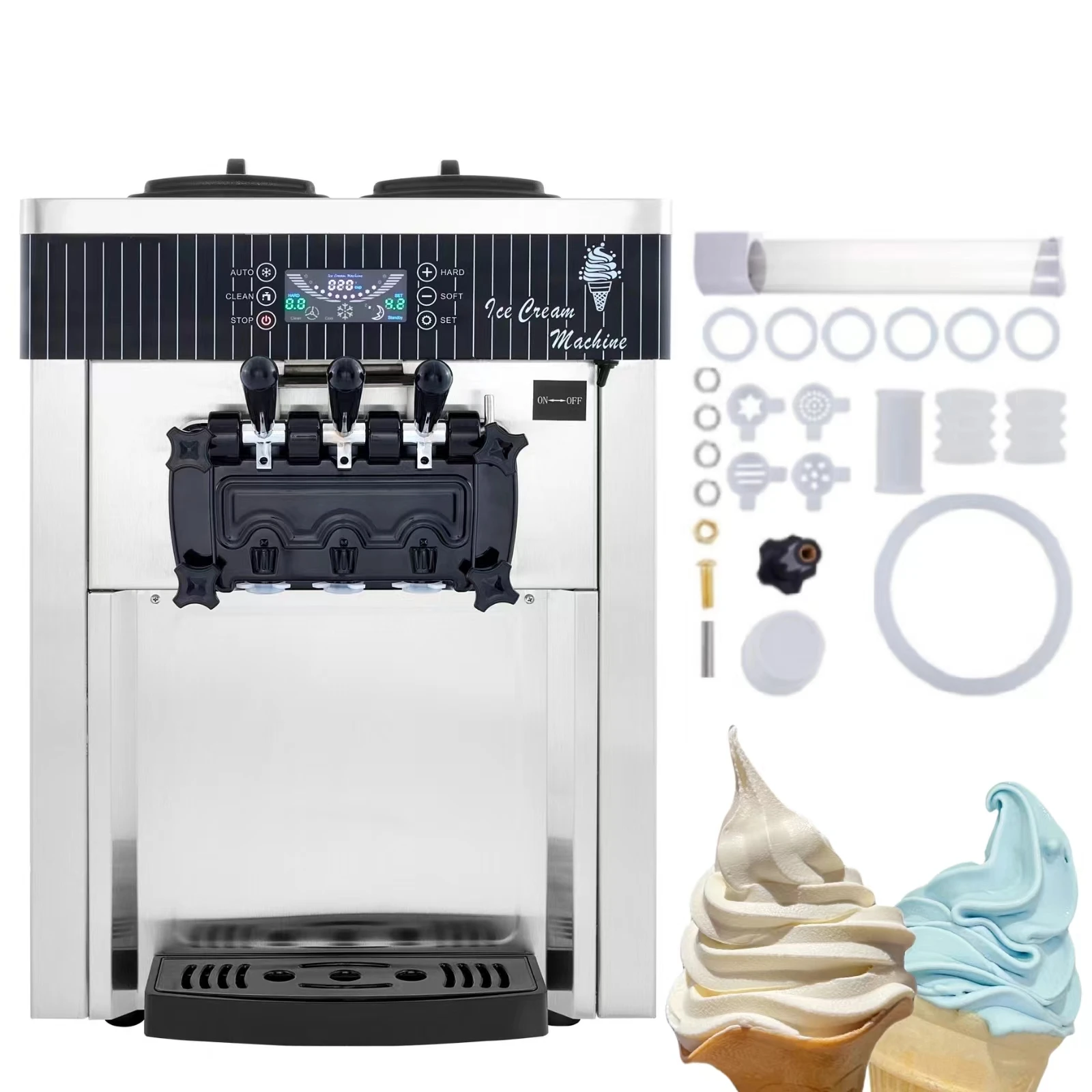 WeWork Commercial Ice Cream Machine 2200W 20-28L Per Hour Soft Serve Ice Cream Machine 3 Flavors Rainbow Ice Cream Machine