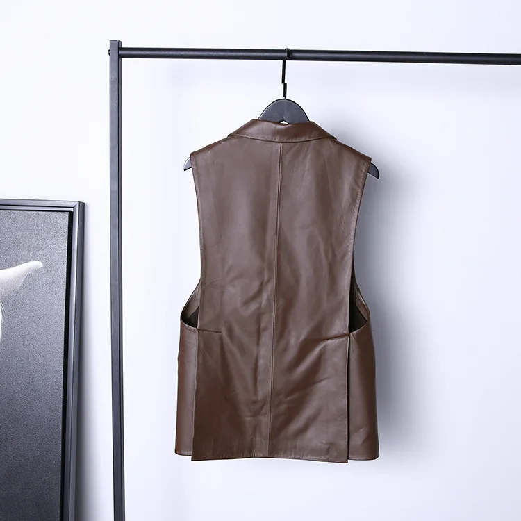 Synthetic leather single button women blazer collar sleeveless vegan leather classical ladies waistcoat vest