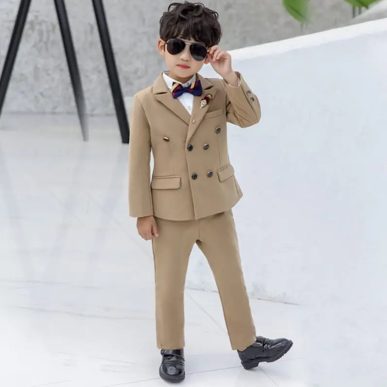 Boys 3Colors Jacket Pants 2Pcs Clothing Set Kids Formal Wedding Suit Gentleman Children School Performance Graduation Dress