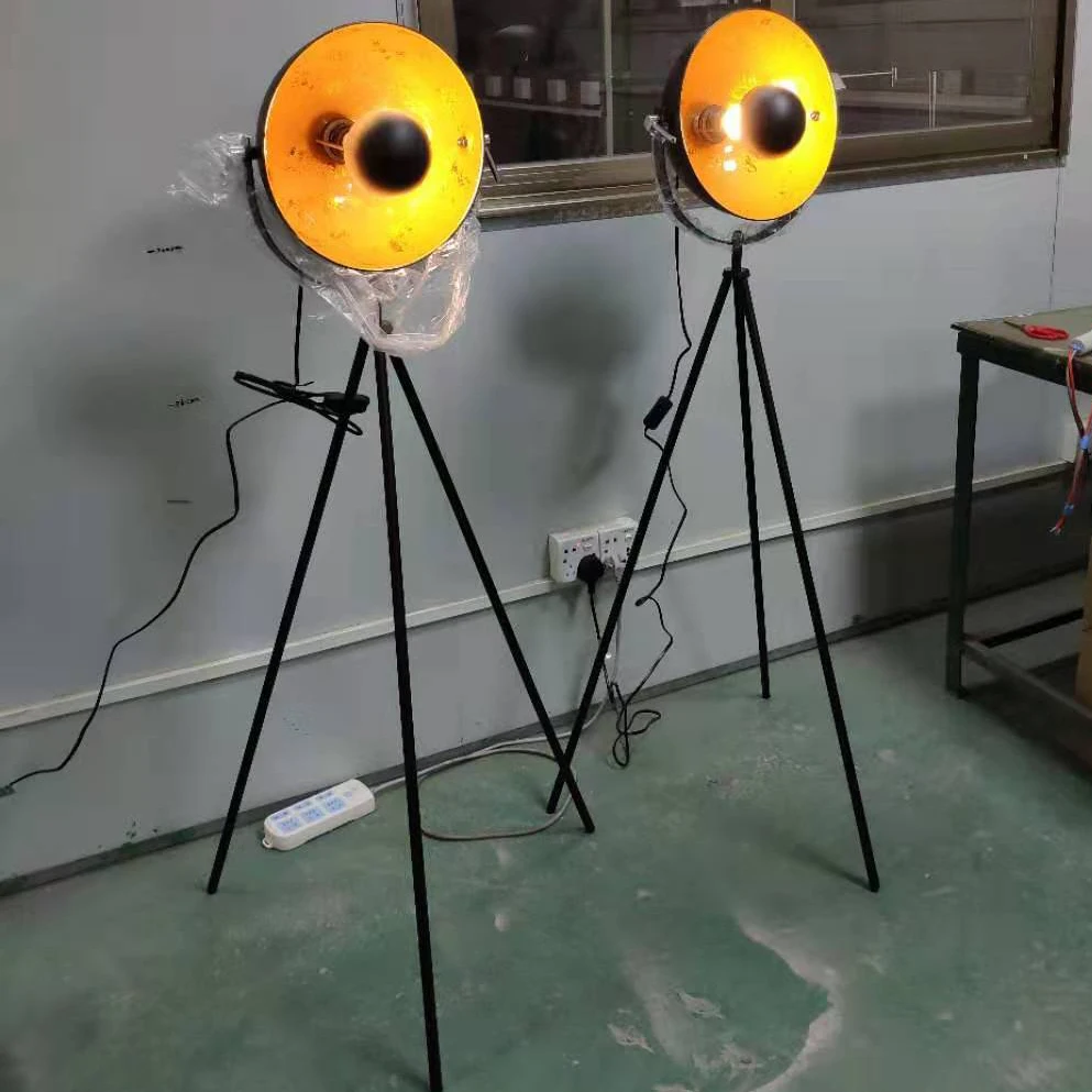 halogen Matt Black Irion Up and Down Tripod  floor lamp with Gold Foil inner