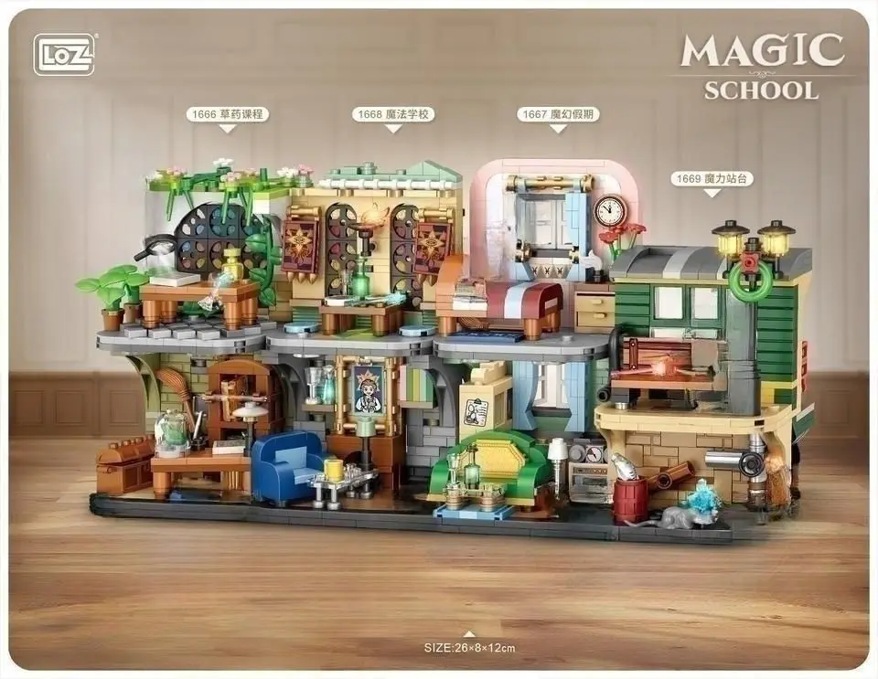 LOZ hot sells kids blocks toys DIY plastic city street view construction series Magic Academy mini blocks