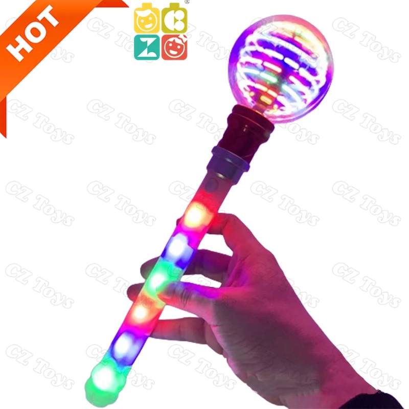 OEM 4inch Spinner Wizard Wand Flashing 16 LED Glow Stick Toy With Led Flash Fairy Magic Spinning Wand Ball Light up toy For Kids