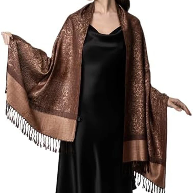 Custom Pashmina Scarf Shawl Cashmere Feel Reversible Jacquard Scarves for Women