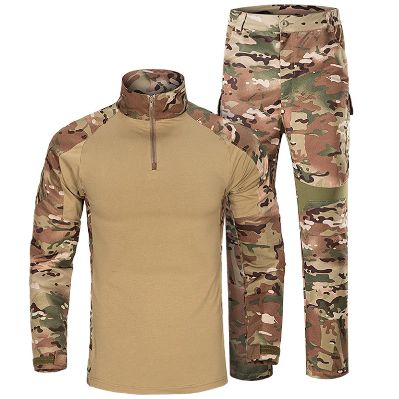 Army Black Series Multicam Combat Gen3 simple Short Sleeve Frog Suit+ Pants Military Army Suit with Elbow Knee Pads Y-KK ZIPPER