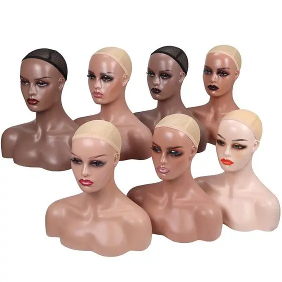 Mannequin with wig European and American big breast model head for black women