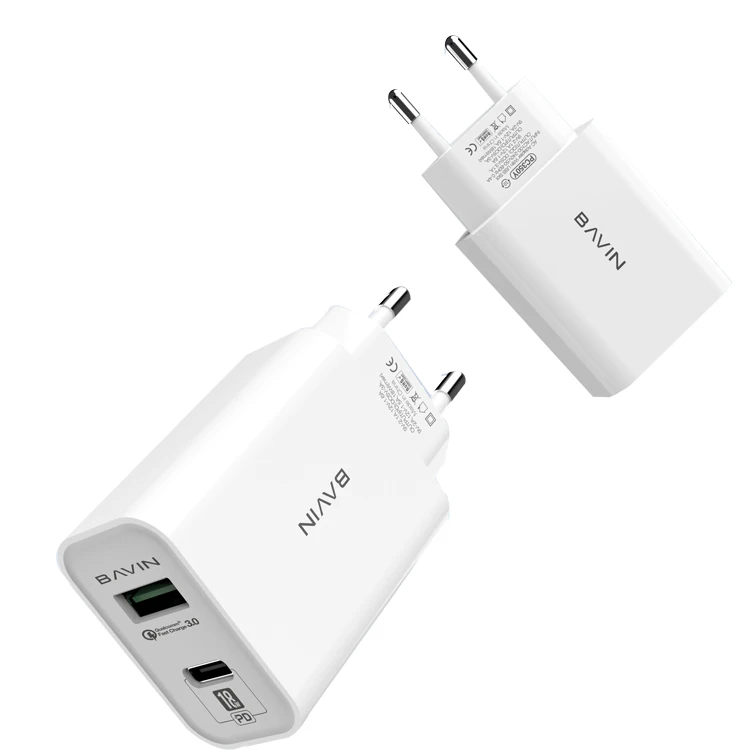 BAVIN USB PD Charger QC Type C PD Plug Mobile Phone Charger Fast Charging PD USB Wall Mobile Phone Charger with 2 output ports