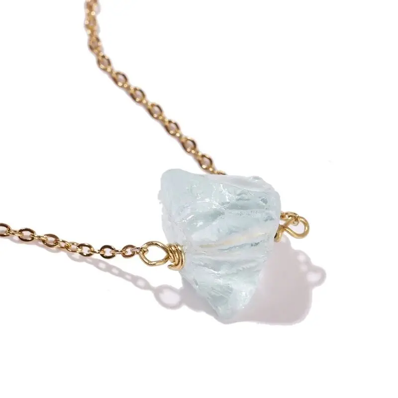 Beautiful Natural Raw Birthstone Steel Chain Mini Stone Pendant Gemstone Healing Crystal Citrine Rose Quartz Necklace for Women