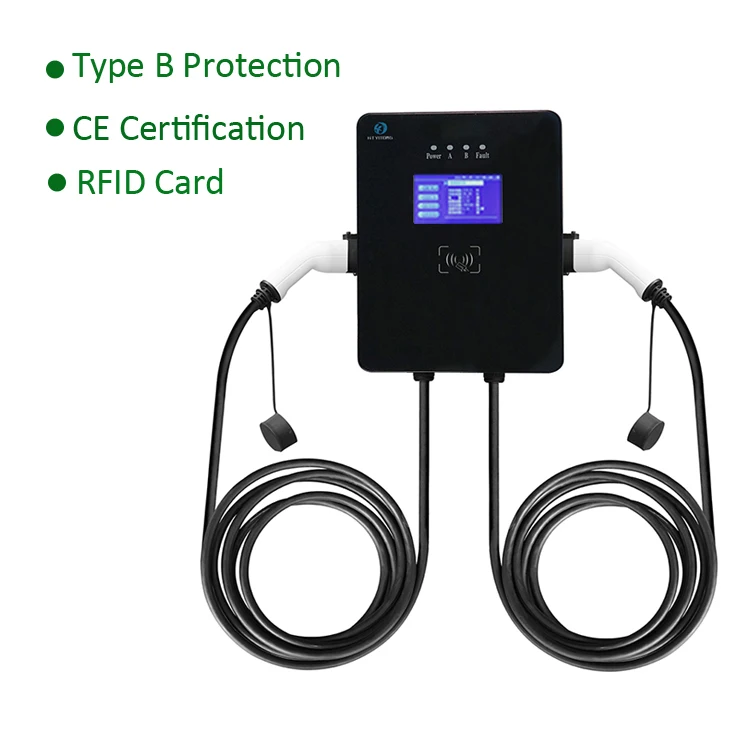 Factory Direct 22KW dual 2 gun EV Charger Wallbox Electric Vehicle Charge Station  3 Phase Type 2 5M Cable APP Control
