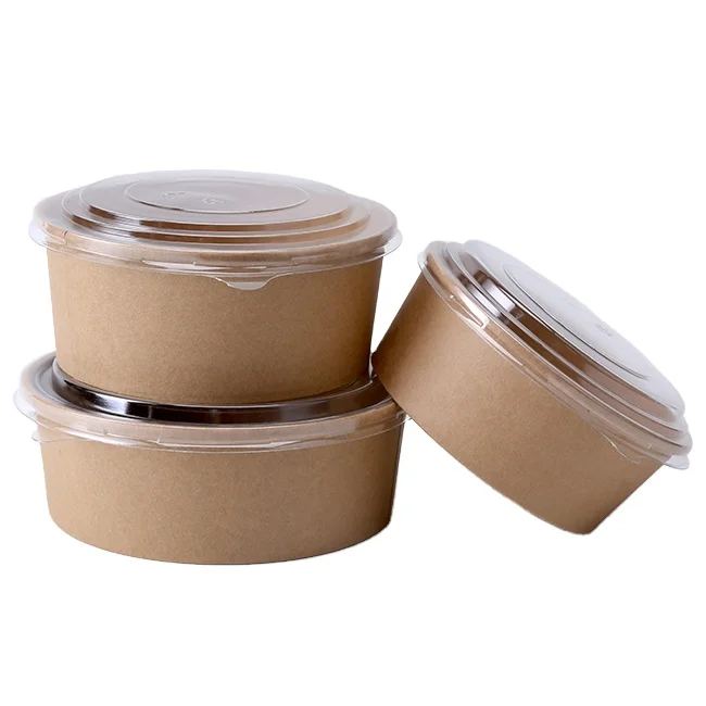 Custom print take away salad bowl 500ml 750ml 1100ml salad bowls disposable Kraft paper bowl salad