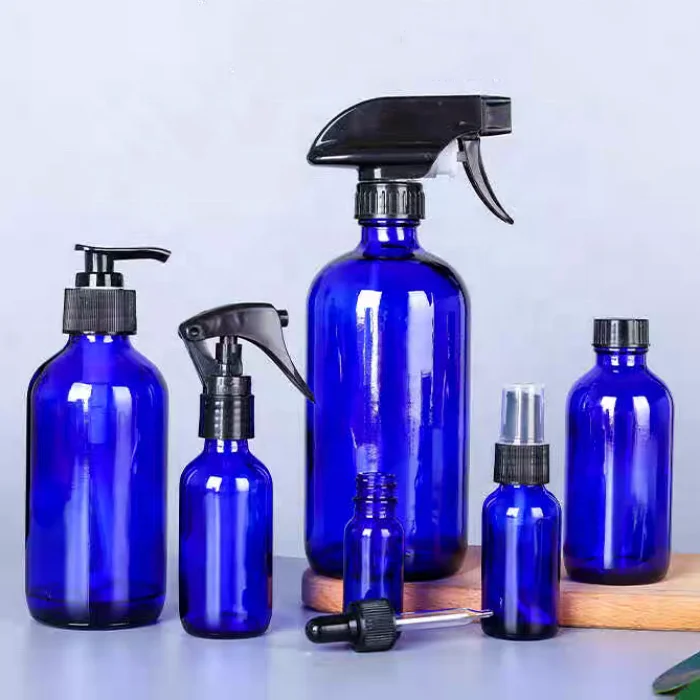 Factory Price 4 8 16oz Glass Spray Bottle Cobalt Blue Bottle With Water Mist Sprayer For Liquid Medicine Pharmaceutical Bottle
