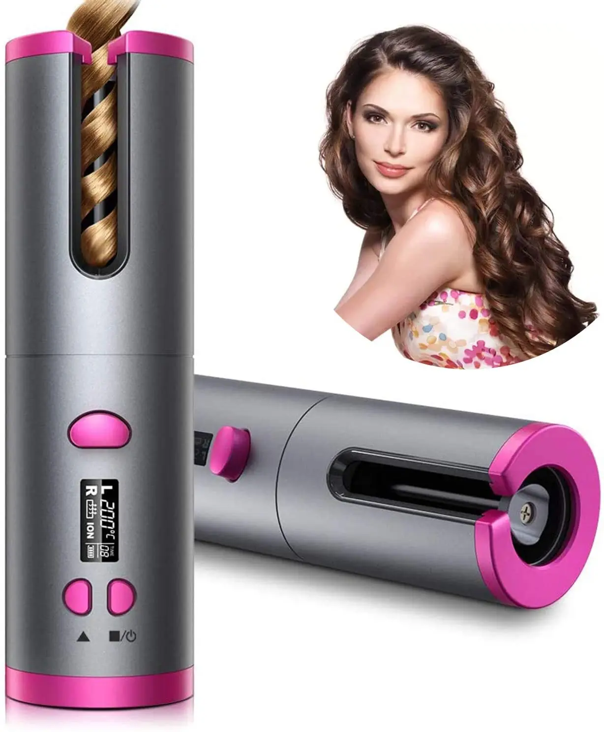 The best Automatic Curling Iron Portable Ceramic Barrel Hair Curling Wand LCD Adjustable Rechargeable Cordless Auto Hair Curler