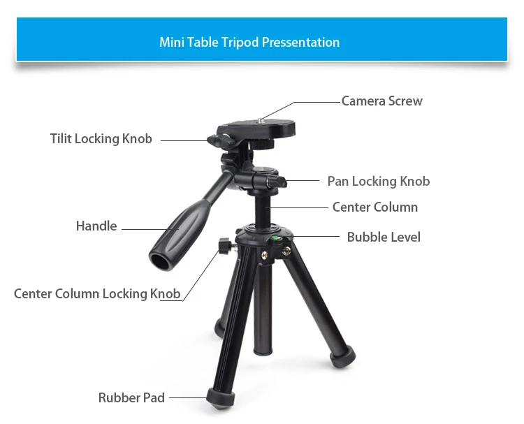 Professional Mini Table Tripod  Camera Mobile Phone Tripod Small Lightweight tripod 3 way Fluid Pan Head