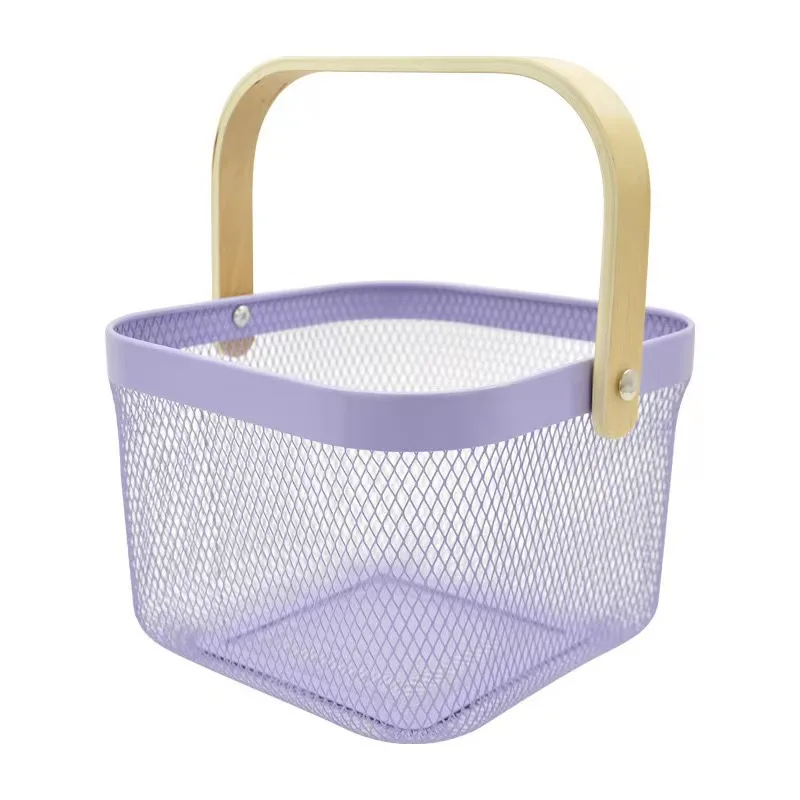 New Arrival Portable With Wood Handle Metal Kitchen Vegetable Storage Basket Fruit Basket