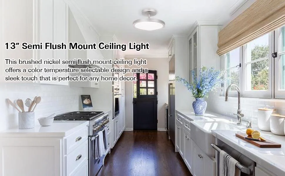 Round Ceiling Light Led 13'  24W Dimmable Semi Flush Mount Round Ceiling Light Led With Chandelier Ceiling Holder