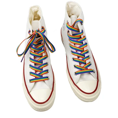 Wholesale custom logo shoe lace flat printed polyester sublimation replacement rainbow shoelaces for aj sneaker