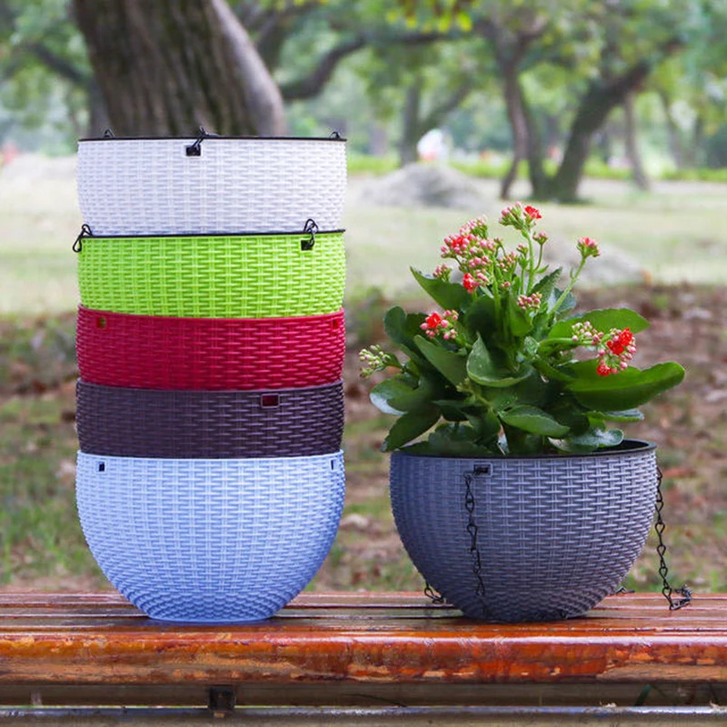 Plastic Woven Hanging Orchid Pot Hanging Basket Hanging Wall-Mounted Green Radish Succulent Flower Balcony Thickened Resin
